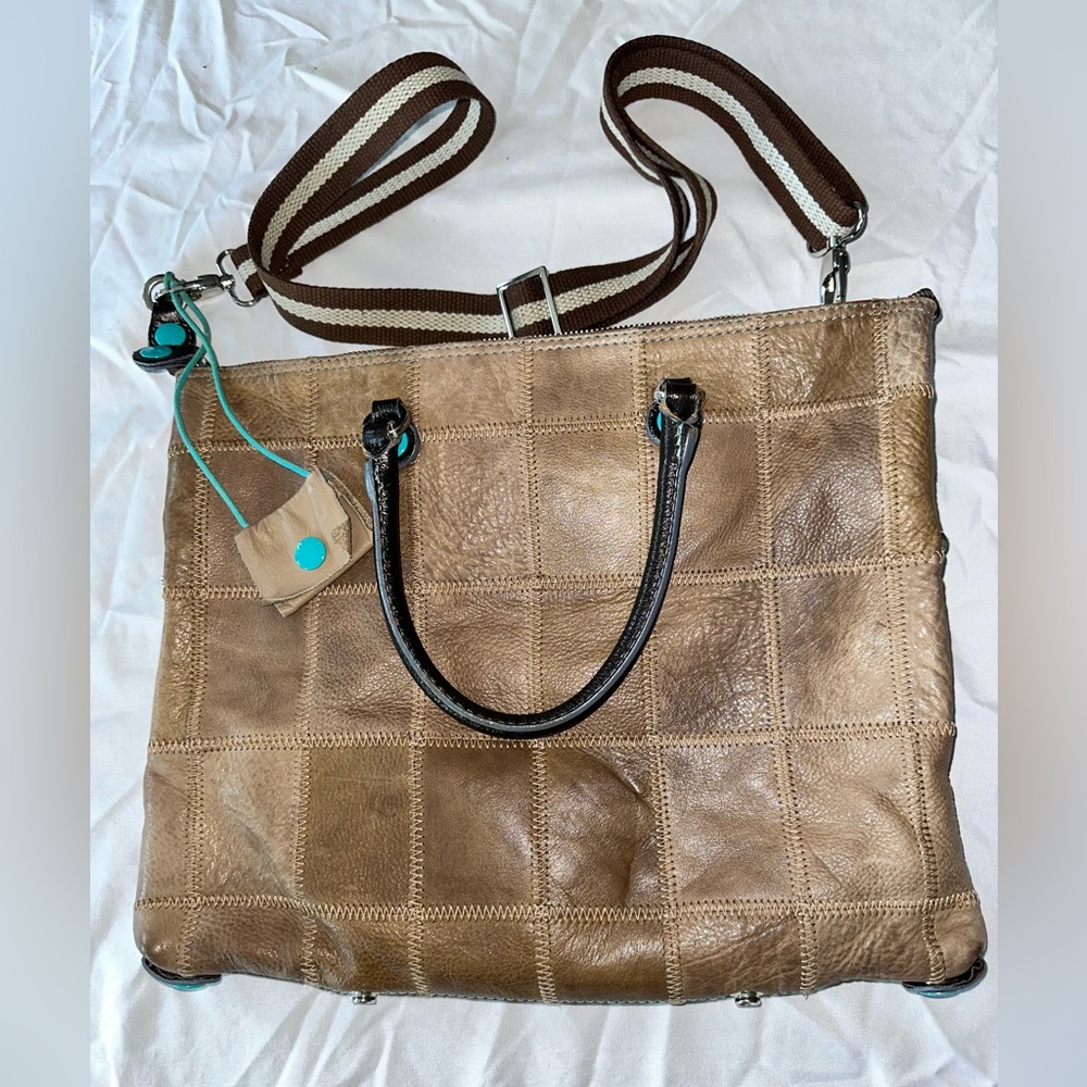 Gabs Patchwork Leather and Cotton Tweed Purse. EUC. Italian Made.